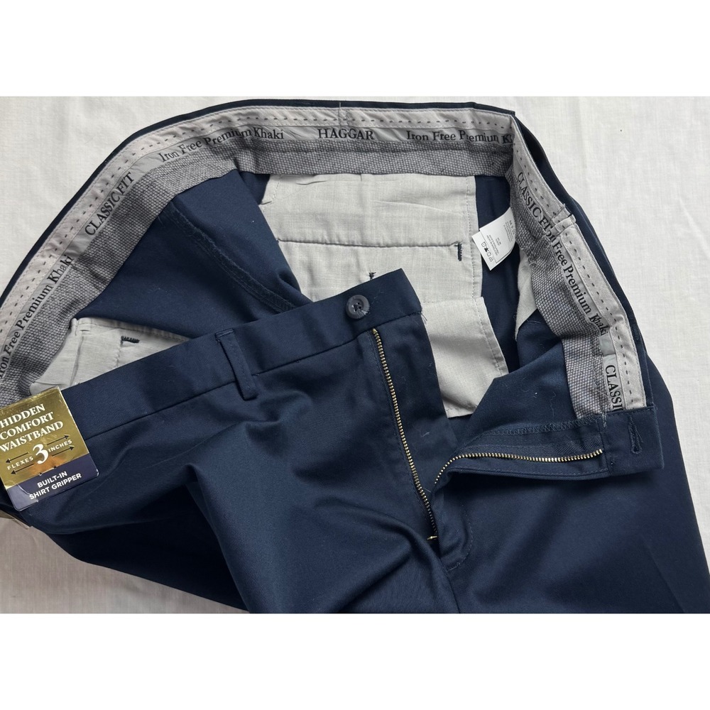 Haggar Iron Free Premium Khaki Classic Fit Navy Stretch Twill Pants 44x29 - Picture 5 of 16